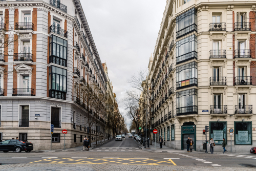 Castellana Avenue in Madrid in Salamanca District a cloudy day, Spain