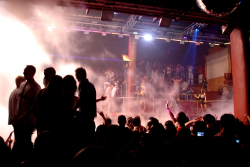 People partying at the Amnesia club in Sant Rafel de Sa Creu, Ibiza Island, Balearic Islands, Spain