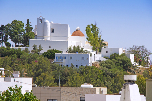 Exterior view of the church at Santa Eularia d'es Riu, Ibiza Island, Balearic Islands, Spain