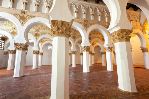 Interior of Santa Maria la Blanca Synagogue in Toledo, Castilla La Mancha, Spain. Erected in 1180 and considered the oldest synagogue buildings in Europe still standing