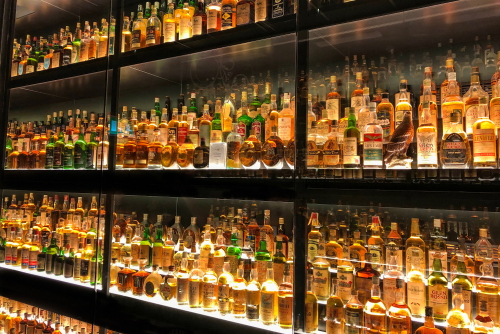 The Diageo Claive Vidiz Collection of 3,384 bottles of whiskey, displayed at the Scotch Whisky Experience in Edinburgh, Scotland, United Kingdom