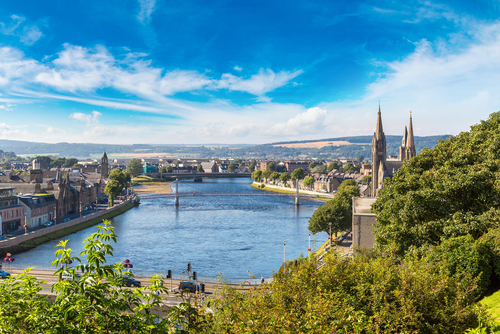 A beautiful Summer day with a view of Inverness cityscape, Scotland, UK