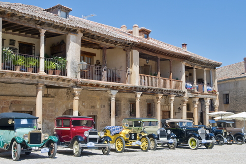 Vintage cars in the medieval village of Pedraza, Segovia, Spain