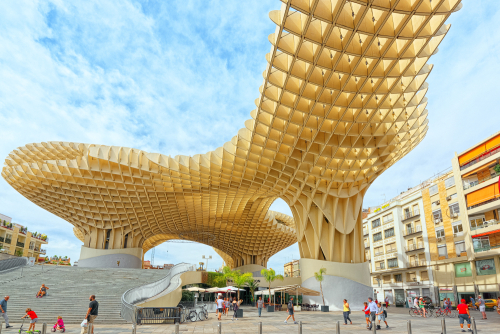 Metropol Parasol is a wooden structure located at La Encarnacion square, in the old quarter of Seville, Andalusia, Spain
