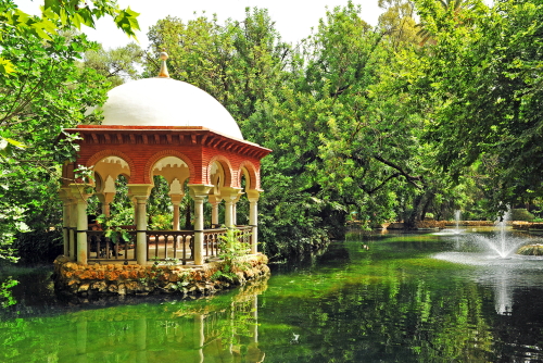 Pavilion of Alfonso XII and Pond of the Ducks in the Park of Maria Luisa, Seville, Andalusia, Spain