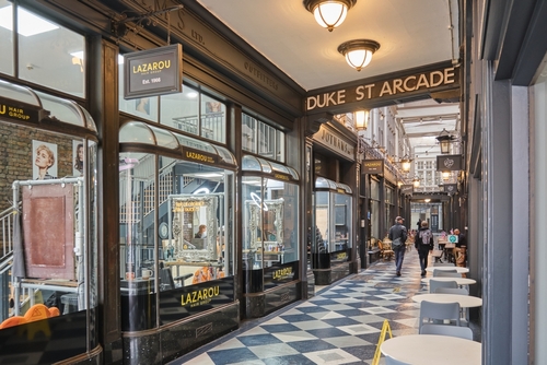 Lazarou hair salon in Duke Street Arcade in Cardiff, Wales, UK