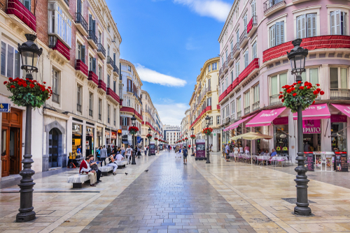 Pedestrian Larios Street (Calle Marques de Larios, 1891), major shopping street, Malaga, Andalusia, Spain