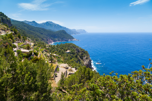 View of the Tramuntana Mountain Range on Mallorca Island's North Coast from Verger Viewpoint, Balearic Islands, Spain