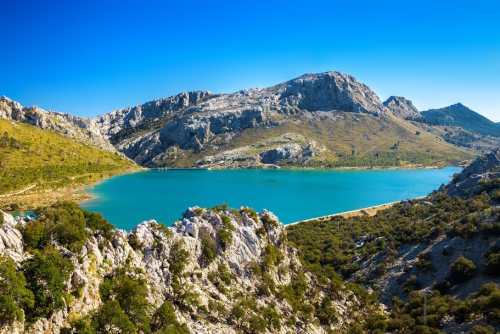 View of the artificial Cuber lake in Sierra de Tramuntana, Mallorca Island, Balearic Islands, Spain