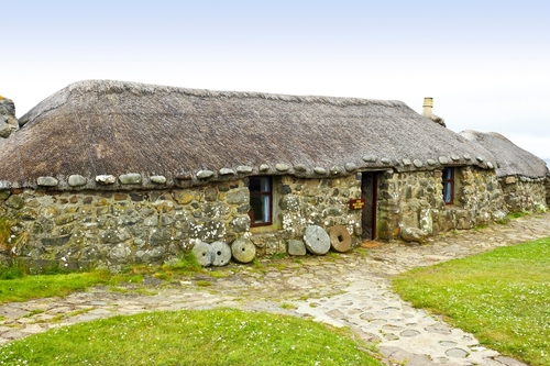 The old croft house cottage in the Skye Museum of Island Life, Kilmuir, Isle of Skye, Scotland, United Kingdom