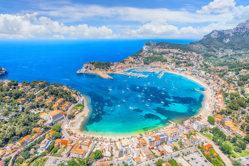 Beautiful aerial view of Porte de Soller, Mallorca island, Balearic Islands, Spain