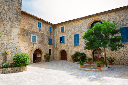View of the courtyard at the house of Son Marroig, Mallorca Island, The Balearic Islands, Spain