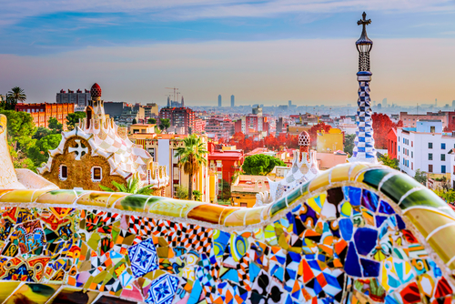Cityscape view of Barcelona from Park Guell, Catalonia, Spain