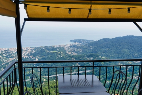 Nice scenery view of the Bay of Menton as seen from the mountain village of Saint Agnes, The French Riviera, Cote d'Azur, France