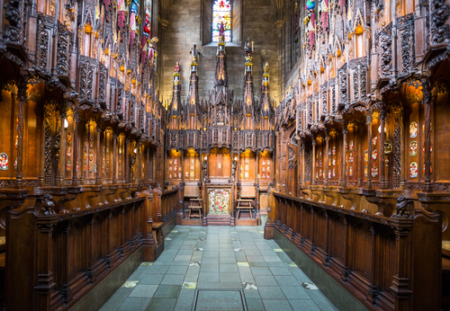 Interior view of the Thistle Chapel in High Kirk, Cathedral of Saint Giles in Old Town of Edinburgh, Scotland, UK