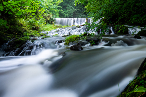 The Stock Ghyll Force waterfall in Ambleside, the Lake District National Park, Cumbria, England, UK