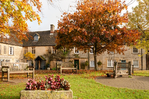 Beautiful view of the Village of Stow-on-the-Wold in Autumn, the Cotswolds, England, United Kingdom