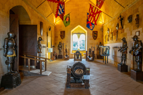 Interior of the Armory at the Alcazar of Segovia (Segovia Castle), a stone fortification, Segovia, Spain. It's one of the inspirations for Walt Disney's Cinderella Castle
