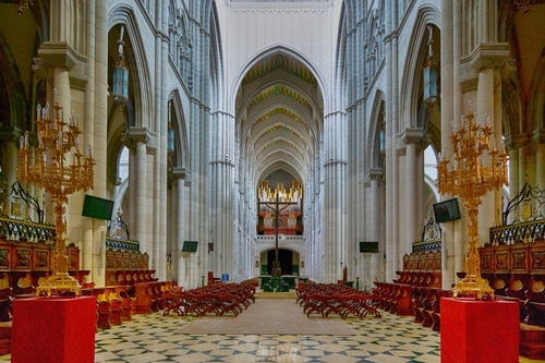 Interior view of Almudena Cathedral (Santa María la Real de La Almudena) a Catholic Church in Madrid, Spain