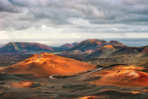 View of Volcanoes in Timanfaya National Park on Lanzarote island, The Canary Islands, Spain