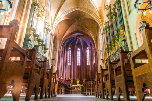 Interior of Saint-Sauveur Cathedral is a Roman Catholic cathedral in Aix-en-Provence, Provence, France