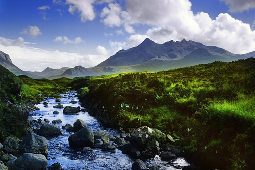 View of the Black cuillin mountains on the Isle of Skye in Scotland, UK