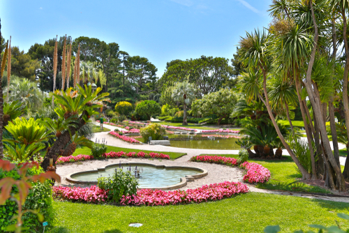 Beautiful view of the Gardens of Ephrussi de Rothschild in Saint Jean Cap Ferrat, near Nice, French riviera, France
