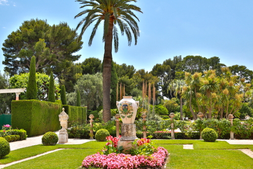 Beautiful view of the Gardens of Ephrussi de Rothschild in Saint Jean Cap Ferrat, near Nice, French riviera, France