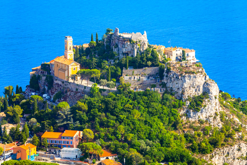 View of Eze, a small medieval village in Provence, Cote d'Azur, France. Eze is listed under the most beautiful villages of France