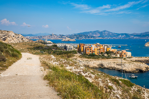 Buildings of the port and village of Ratonneau island on the Frioul archipelago off Marseille, Provence, France