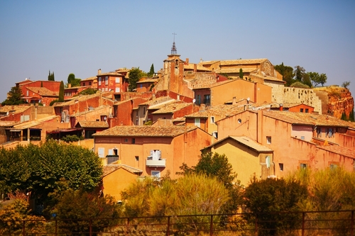 Scenic view of Roussillon. Roussillon is known for its large ochre deposits found in the clay surrounding the village, Provence, France