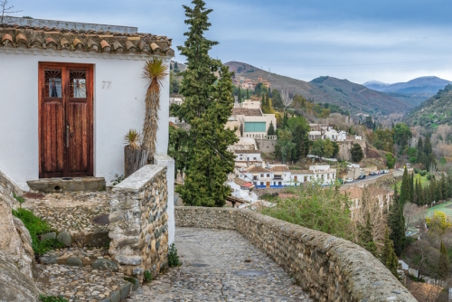 View of the popular neighborhood of Sacromonte in Granada, Andalusia, Spain