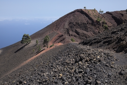 Landscapes along the long-range popular hiking route Ruta de Los Volcanes, southern part of the route in Fuencaliente de La Palma, La Palma Island, The Canary Islands, Spain