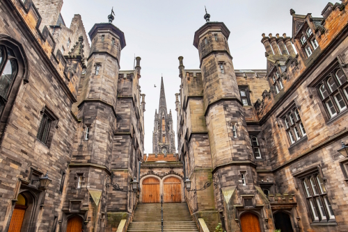 Gothic architecture in Edinburgh, famous royal mile street view, Scotland, United Kingdom