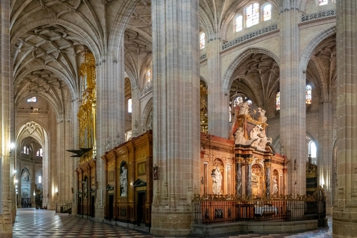 Interior view of the retrochoir and the central nave of the Segovia Cathedral, Segovia, Castilla y Leon, Spain