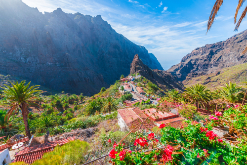View of the secluded Masca village and the dramatic mountains in the background, Tenerife island, The Canaries, Spain