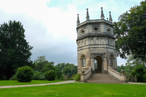 View of the Octagon Tower, Studley Royal Water Garden, Ripon, Yorkshire Dales National Park, Yorkshire, England, UK