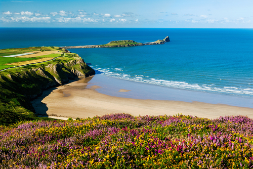 Beautiful view of Rhossili Bay, Gower Peninsula, Wales, UK