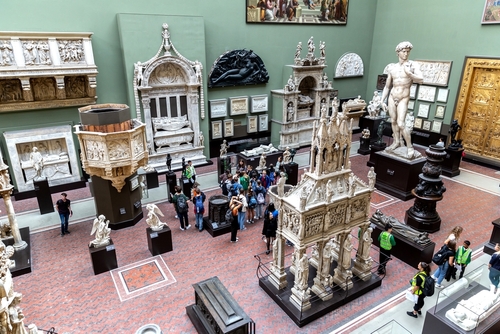 Interior of the Victoria and Albert Museum in London, England, UK, it is the world's largest museum of decorative arts and design