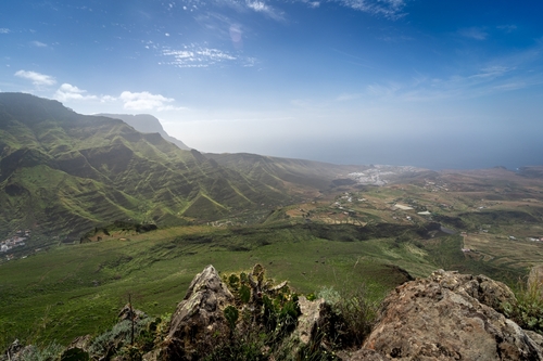 Beautiful view of Agaete valley landscape at sunset in Gran Canaria Island, The Canary Islands, Spain