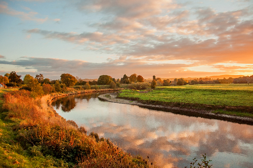 Sunset over the River Wye, Wye Valley, Monmouthshire, Wales, UK