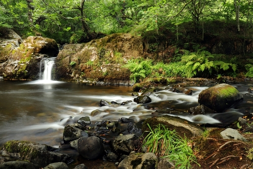 View of the Aira Force Waterfall in Ullswater lake, the Lake District National Park, Cumbria, England, UK