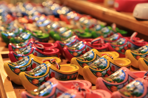 Many colorful Dutch shoes sold at a shop in Volendam near Amsterdam, Holland