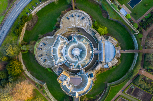 Aerial view of Walmer Castle an artillery fort originally constructed by Henry VIII between 1539 and 1540, it is open to the public during the Summer located near Dover, Kent, England, United Kingdom