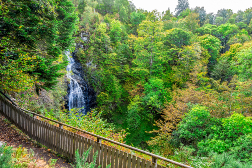 Scenic Falls of Divach viewpoint in early Autumn, located in Loch Ness area near Drumnadrochit near Drumnadrochit and Lewiston villages, Scotland, UK
