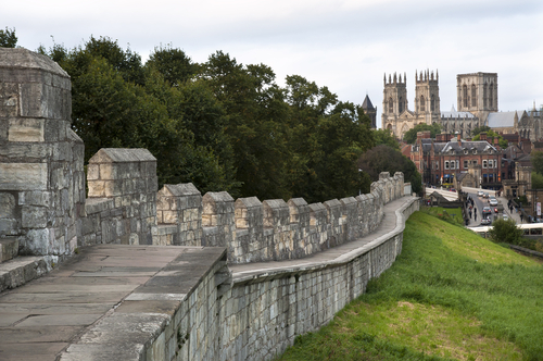 View of the York City Walls, Yorkshire, England, UK