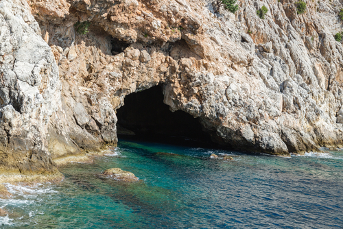 View of the entrance to Pirates cave in Alanya, Antalya, Turkey