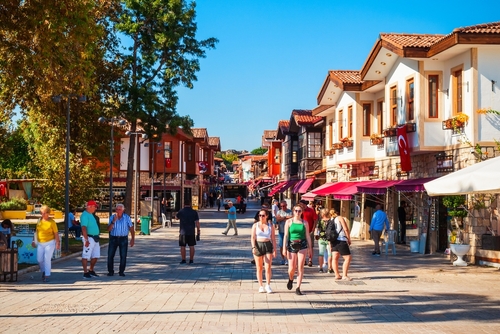 Promenade in Side city centre in Antalya region on the southern Mediterranean coast of Turkey