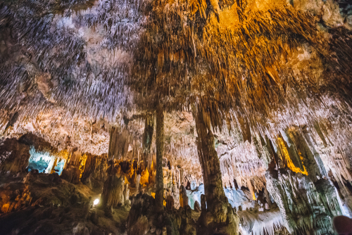 Amazing view of the ceiling of the Damlatas cave in Alanya, Antalya, Turkey