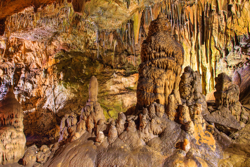 View of the Stalactites and stalagmites in Damlatas Cave in Alanya, Antalya, Turkey